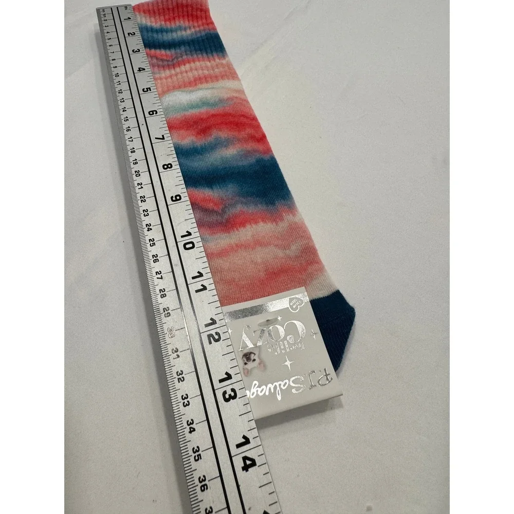 PJ Salvage Live Life Cozy Tie Dye Crew Socks OS Deep Teal Pink New With Tag